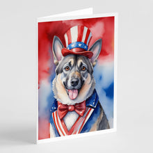 Load image into Gallery viewer, Norwegian Elkhound Patriotic American Greeting Cards - Blank Note Cards – 8-Pack of Artist-Designed Cards with Envelopes