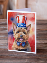 Load image into Gallery viewer, Norwich Terrier Patriotic American Greeting Cards - Blank Note Cards – 8-Pack of Artist-Designed Cards with Envelopes
