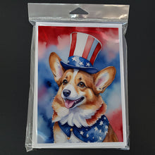 Load image into Gallery viewer, Corgi Patriotic American Greeting Cards - Blank Note Cards – 8-Pack of Artist-Designed Cards with Envelopes