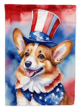Load image into Gallery viewer, Corgi Patriotic American Garden Flag – Dog in Uncle Sam Hat | Red, White &amp; Blue Outdoor Decor