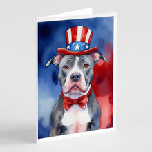 Load image into Gallery viewer, Pit Bull Terrier Patriotic American Greeting Cards - Blank Note Cards – 8-Pack of Artist-Designed Cards with Envelopes