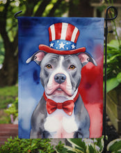 Load image into Gallery viewer, Pit Bull Terrier Patriotic American Garden Flag – Dog in Uncle Sam Hat | Red, White &amp; Blue Outdoor Decor