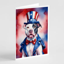 Load image into Gallery viewer, Pit Bull Terrier Patriotic American Greeting Cards - Blank Note Cards – 8-Pack of Artist-Designed Cards with Envelopes