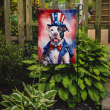 Load image into Gallery viewer, Pit Bull Terrier Patriotic American Garden Flag – Dog in Uncle Sam Hat | Red, White &amp; Blue Outdoor Decor