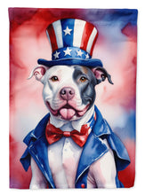 Load image into Gallery viewer, Pit Bull Terrier Patriotic American Garden Flag – Dog in Uncle Sam Hat | Red, White &amp; Blue Outdoor Decor