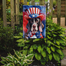 Load image into Gallery viewer, Pointer Patriotic American Garden Flag – Dog in Uncle Sam Hat | Red, White &amp; Blue Outdoor Decor