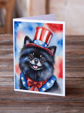 Load image into Gallery viewer, Pomeranian Patriotic American Greeting Cards - Blank Note Cards – 8-Pack of Artist-Designed Cards with Envelopes