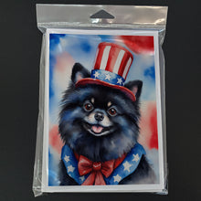 Load image into Gallery viewer, Pomeranian Patriotic American Greeting Cards - Blank Note Cards – 8-Pack of Artist-Designed Cards with Envelopes