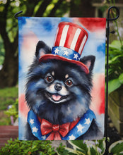 Load image into Gallery viewer, Pomeranian Patriotic American Garden Flag – Dog in Uncle Sam Hat | Red, White &amp; Blue Outdoor Decor