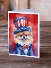Load image into Gallery viewer, Pomeranian Patriotic American Greeting Cards - Blank Note Cards – 8-Pack of Artist-Designed Cards with Envelopes