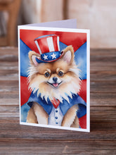 Load image into Gallery viewer, Pomeranian Patriotic American Greeting Cards - Blank Note Cards – 8-Pack of Artist-Designed Cards with Envelopes