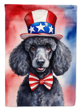 Load image into Gallery viewer, Black Poodle Patriotic American Garden Flag – Dog in Uncle Sam Hat | Red, White &amp; Blue Outdoor Decor