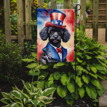 Load image into Gallery viewer, Black Poodle Patriotic American Garden Flag – Dog in Uncle Sam Hat | Red, White &amp; Blue Outdoor Decor