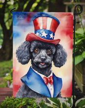 Load image into Gallery viewer, Black Poodle Patriotic American Garden Flag – Dog in Uncle Sam Hat | Red, White &amp; Blue Outdoor Decor