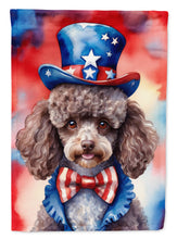 Load image into Gallery viewer, Poodle Patriotic American Garden Flag – Dog in Uncle Sam Hat | Red, White &amp; Blue Outdoor Decor