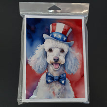 Load image into Gallery viewer, White Poodle Patriotic American Greeting Cards - Blank Note Cards – 8-Pack of Artist-Designed Cards with Envelopes