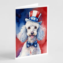 Load image into Gallery viewer, White Poodle Patriotic American Greeting Cards - Blank Note Cards – 8-Pack of Artist-Designed Cards with Envelopes