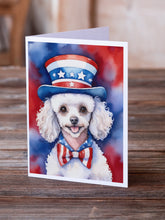 Load image into Gallery viewer, White Poodle Patriotic American Greeting Cards - Blank Note Cards – 8-Pack of Artist-Designed Cards with Envelopes