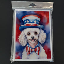 Load image into Gallery viewer, White Poodle Patriotic American Greeting Cards - Blank Note Cards – 8-Pack of Artist-Designed Cards with Envelopes