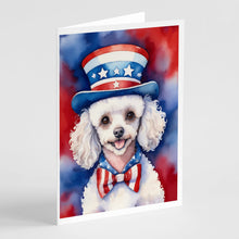 Load image into Gallery viewer, White Poodle Patriotic American Greeting Cards - Blank Note Cards – 8-Pack of Artist-Designed Cards with Envelopes