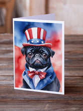 Load image into Gallery viewer, Pug Patriotic American Greeting Cards - Blank Note Cards – 8-Pack of Artist-Designed Cards with Envelopes