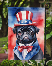 Load image into Gallery viewer, Pug Patriotic American Garden Flag – Dog in Uncle Sam Hat | Red, White &amp; Blue Outdoor Decor