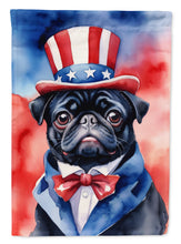 Load image into Gallery viewer, Pug Patriotic American Garden Flag – Dog in Uncle Sam Hat | Red, White &amp; Blue Outdoor Decor