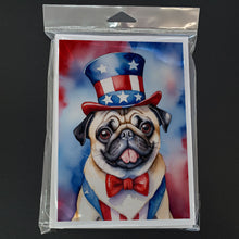 Load image into Gallery viewer, Pug Patriotic American Greeting Cards - Blank Note Cards – 8-Pack of Artist-Designed Cards with Envelopes