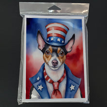 Load image into Gallery viewer, Rat Terrier Patriotic American Greeting Cards - Blank Note Cards – 8-Pack of Artist-Designed Cards with Envelopes