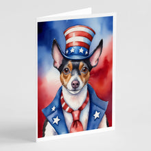 Load image into Gallery viewer, Rat Terrier Patriotic American Greeting Cards - Blank Note Cards – 8-Pack of Artist-Designed Cards with Envelopes
