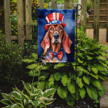 Load image into Gallery viewer, Redbone Coonhound Patriotic American Garden Flag – Dog in Uncle Sam Hat | Red, White &amp; Blue Outdoor Decor