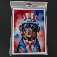 Load image into Gallery viewer, Rottweiler Patriotic American Greeting Cards - Blank Note Cards – 8-Pack of Artist-Designed Cards with Envelopes