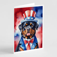 Load image into Gallery viewer, Rottweiler Patriotic American Greeting Cards - Blank Note Cards – 8-Pack of Artist-Designed Cards with Envelopes