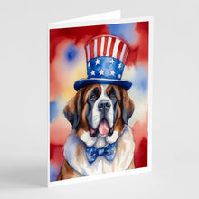 Load image into Gallery viewer, Saint Bernard Patriotic American Greeting Cards - Blank Note Cards – 8-Pack of Artist-Designed Cards with Envelopes