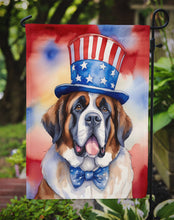 Load image into Gallery viewer, Saint Bernard Patriotic American Garden Flag – Dog in Uncle Sam Hat | Red, White &amp; Blue Outdoor Decor