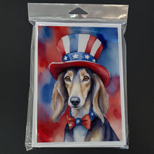 Load image into Gallery viewer, Saluki Patriotic American Greeting Cards - Blank Note Cards – 8-Pack of Artist-Designed Cards with Envelopes