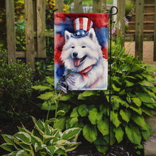 Load image into Gallery viewer, Samoyed Patriotic American Garden Flag – Dog in Uncle Sam Hat | Red, White &amp; Blue Outdoor Decor