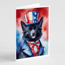 Load image into Gallery viewer, Schipperke Patriotic American Greeting Cards - Blank Note Cards – 8-Pack of Artist-Designed Cards with Envelopes