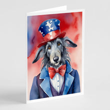 Load image into Gallery viewer, Scottish Deerhound Patriotic American Greeting Cards - Blank Note Cards – 8-Pack of Artist-Designed Cards with Envelopes