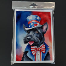 Load image into Gallery viewer, Scottish Terrier Patriotic American Greeting Cards - Blank Note Cards – 8-Pack of Artist-Designed Cards with Envelopes