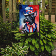 Load image into Gallery viewer, Scottish Terrier Patriotic American Garden Flag – Dog in Uncle Sam Hat | Red, White &amp; Blue Outdoor Decor