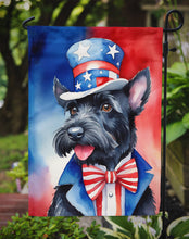 Load image into Gallery viewer, Scottish Terrier Patriotic American Garden Flag – Dog in Uncle Sam Hat | Red, White &amp; Blue Outdoor Decor