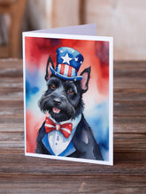 Load image into Gallery viewer, Scottish Terrier Patriotic American Greeting Cards - Blank Note Cards – 8-Pack of Artist-Designed Cards with Envelopes