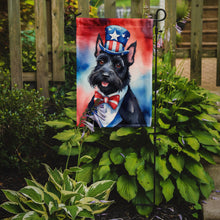 Load image into Gallery viewer, Scottish Terrier Patriotic American Garden Flag – Dog in Uncle Sam Hat | Red, White &amp; Blue Outdoor Decor