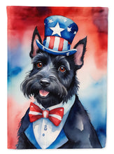 Load image into Gallery viewer, Scottish Terrier Patriotic American Garden Flag – Dog in Uncle Sam Hat | Red, White &amp; Blue Outdoor Decor