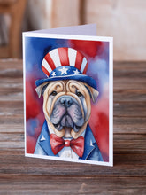 Load image into Gallery viewer, Shar Pei Patriotic American Greeting Cards - Blank Note Cards – 8-Pack of Artist-Designed Cards with Envelopes