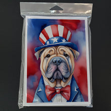 Load image into Gallery viewer, Shar Pei Patriotic American Greeting Cards - Blank Note Cards – 8-Pack of Artist-Designed Cards with Envelopes