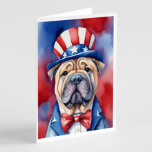 Load image into Gallery viewer, Shar Pei Patriotic American Greeting Cards - Blank Note Cards – 8-Pack of Artist-Designed Cards with Envelopes