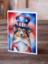 Load image into Gallery viewer, Sheltie Patriotic American Greeting Cards - Blank Note Cards – 8-Pack of Artist-Designed Cards with Envelopes