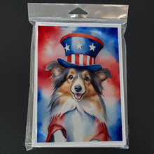 Load image into Gallery viewer, Sheltie Patriotic American Greeting Cards - Blank Note Cards – 8-Pack of Artist-Designed Cards with Envelopes